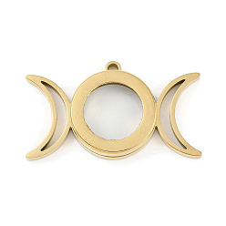 Настоящее золото 18K Ионное покрытие (IP) 304 подвески-медальоны из нержавеющей стали, со стеклом, тройной лунный оберег, реальный 18 k позолоченный, 23x39.5x6 мм, отверстие : 2.2 мм