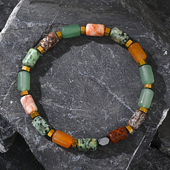 Смешанные камни Браслеты из натуральной африканской бирюзы (яшмы) и красного авантюрина и цветочного амазонита и лавовых камней для мужчин и женщин, с немагнитного гематита, внутренний диаметр: 7-1/4 дюйм (18.5 см)