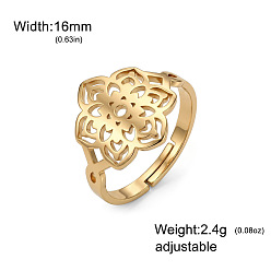 Golden 304 Edelstahl Fingerringe, Blume, golden, 16 mm
