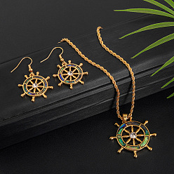 Anchor & Helm Ожерелья и серьги-подвески из сплава и натурального абалона/пауа, золотые, якорь и штурвал, 43 мм