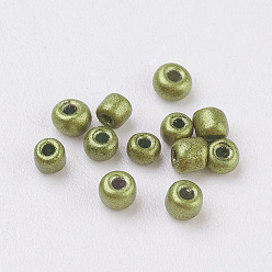 Olive Glass Seed Beads, Dyed Colors, Round, Olive, Size: about 2mm in diameter, hole:1mm