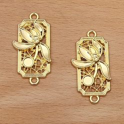 Golden Alloy Pendant Cabochons Setting, Rectangle with Flower, Golden, Tray: 4mm, 35x18mm, 50pcs/set