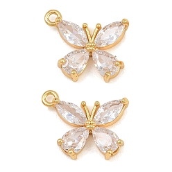 Clear Brass Pave Cubic Zirconia Pendants, Butterfly Charms, Real 18K Gold Plated, Clear, 17.5x15x3mm, Hole: 1.4mm