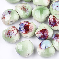 Темный Морско-зеленый Фарфоровые бусины ручной работы, фантазии античного стекла фарфора, сердце, темно-зеленый, 14~15x16x9~10 мм, отверстие : 2 мм