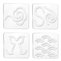 Смешанные Узоры Акриловая серьга ручной работы шаблон, трафареты для резки кожи, квадратный, прозрачные, смешанные узоры, 152x152x4 мм, 4 стили, 1 шт / стиль, 4 шт / комплект
