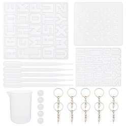 Белый Сделай сам наборы для ключей, в том числе силиконовые формы с буквами, железа отделились брелоки, пластиковые переносные пипетки, одноразовые латексные детские кроватки, мерный стаканчик пластиковые инструменты, силиконовые формы для подвесок, белые, силиконовые формы: 3 шт.