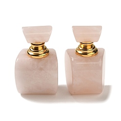 Розовый Кварц Флаконы для духов с капельницей из натурального розового кварца, с золотой тон 304 выводы из нержавеющей стали, спа ароматерапия эфирное масло пустая бутылка, 3.2~3.25x3.5x5.95~6 см