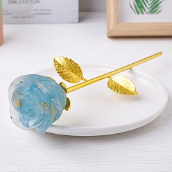 Аквамарин Украшение витрины розой из смолы и железа, с натуральными кусочками аквамарина внутри статуэток для украшения домашнего офиса, 240 мм