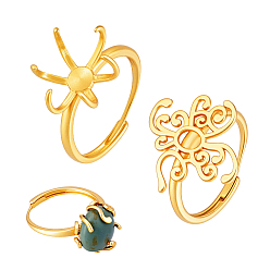 Золотой 2шт 2 стили регулируемые латунные компоненты кольца на палец, Настройки колодки кольцо, золотые, лоток : 4~13x3~15 мм, американский размер 8 1/2~9 3/4 (18.5~19.5мм), 1 шт / стиль