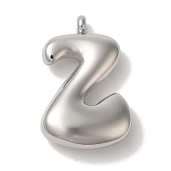 Letter Z Не тускнеющие 304 подвески из нержавеющей стали, шарм-буква, цвет нержавеющей стали, Письмо Z, 25.5x16x6 мм, отверстие : 2 мм