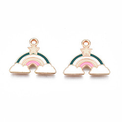 Teal Alloy Enamel Pendants, Cadmium Free & Lead Free, Rainbow, Teal, 16x19x1.5mm, Hole: 1.4mm