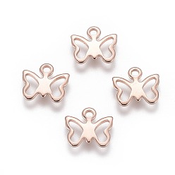 Розовое Золото 201 прелести нержавеющей стали, бабочка, розовое золото , 9x10x1 мм, отверстие : 1.2 мм