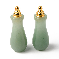 Green Aventurine Natural Green Aventurine Openable Perfume Bottle Pendants, with Golden Plated Brass Findings, Vase Shape, 54.5x18.5~20.5mm, Hole: 2mm, Capacity: 1ml(0.03 fl. oz)