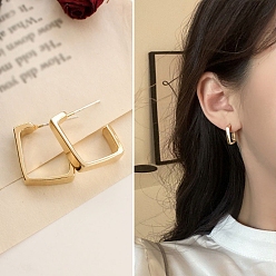 Golden Alloy Earrings for Women, with 925 Sterling Silver Pins, Golden, 18x12mm