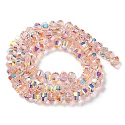 Pink Transparent Electroplate Glass Beads Strands, AB Color Plated, Faceted, Rondelle, Pink, 7.8x5.8~6.3mm, Hole: 1.5mm, about 80pcs/strand, 18.31''~19.88''(46.5~50.5cm)