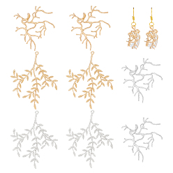 Золотой & Серебряный 8 шт 4 стили латунные подвески, филиал, золотой и серебряный, 36x32 мм, отверстие : 1.5 мм, 2 шт / стиль