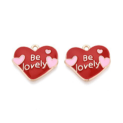 Темно-Красный Подвески из эмали и сплава, сердце прелести, золотые, темно-красный, 19x22x2 мм, отверстие : 1.8 мм