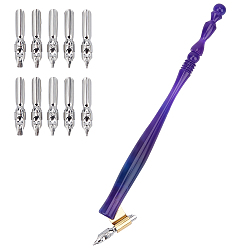Фиолетовый Держатель для ручки с косым пером из смолы для каллиграфии, со съемным латунным фланцем и 304 перьями из нержавеющей стали, фиолетовые, 17 см, 13 шт / комплект