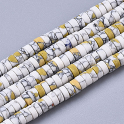 Золотистый Синтетических нитей бирюзовые бусы, окрашенные, Heishi бусы, диск, золотые, 4x1~2 мм, отверстие : 0.7 мм, около 195~213 шт / нитка, 14.96 дюйм ~ 15.31 дюйм (38~38.9 см)