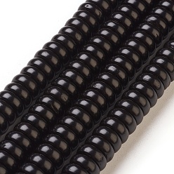 Черный Скорлупы кокосового ореха бисер пряди, окрашенные, рондель, чёрные, 10x4 мм, Отверстие : 0.5~1 мм, около 115 шт / нитка, 18.1 (46 см)