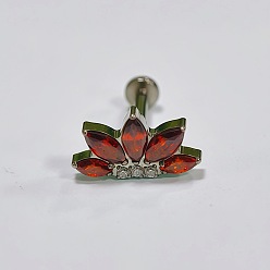 Оранжево-Красный Цветочная отделка из титанового сплава, инкрустация кубическим цирконием, внутренняя резьба, лабреты, платина, оранжево-красный, 5.2x10.3 мм, штифты : 1.2 мм, длина стержня: 5/16"(8мм)