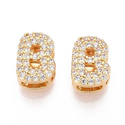 Letter B Латунные микропаве из прозрачного кубического циркония, буквы, без никеля , В письме, 10x7x5 мм, отверстие : 4.5 мм