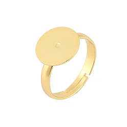 Настоящее золото 18K Латунные регулируемые компоненты кольцо, плоские круглые настройки основания кольца пэда, долговечный, стойки покрытие, без свинца и без кадмия, реальный 18 k позолоченный, лоток : 12 мм, 3 мм, размер США 7 (17.3 мм)