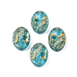 Dark Turquoise Plating Acrylic Beads, Metal Enlaced, Oval, Dark Turquoise, 17.5x13x6mm, Hole: 1.6mm, about 580pcs/500g