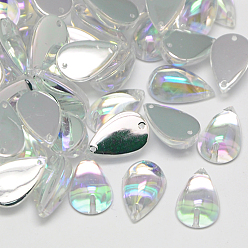 Разноцветный Шить на горный хрусталь, Тайвань акриловые горный хрусталь, два отверстия, аксессуары для одежды, слеза, красочный, 15x9x6 мм, отверстие: 1 мм