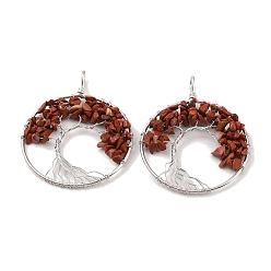 Красный Камень Натуральный красный яшма большие подвески, с платиновой и латунной фурнитурой, долговечный, без свинца и без кадмия, плоские круглые с деревом, 62x49x6~13 мм, отверстие : 7x4 мм