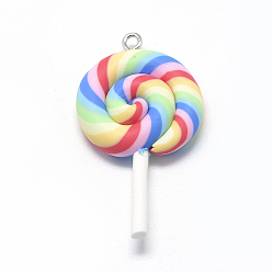 Разноцветный Ручной полимерной глины большие кулоны, леденец, красочный, 43~52x27~29x7~10 мм, отверстие : 2 мм
