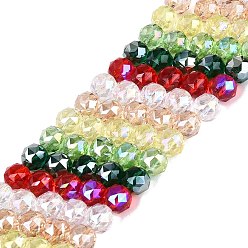 (52) Непрозрачная лаванда Гальванизируйте прозрачное стекло бисер нитей, круглые, с покрытием AB цвета, граненые, разноцветные, 7.5~8x7 мм, отверстие : 1~1.5 мм, около 48~50 шт / нитка, 13.19~14.17 (33.5~36 см)