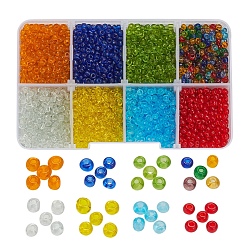 Mixed Color 8 Colors Glass Seed Beads, Transparent, Round, Mixed Color, 3mm, Hole: 1mm, about 15g/color