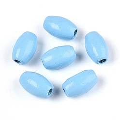 Светло-Голубой Окрашенные распылением деревянные бусины Schima, рис, Небесно-голубой, 9.5~10x6~6.5 мм, отверстие : 1.8~2 мм