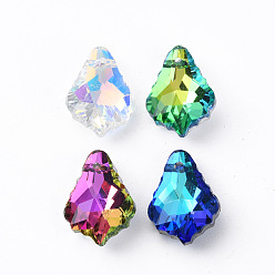 (52) Непрозрачная лаванда Гальваническим подвески стекла, посеребренные дно, граненые, кленового листа, разноцветные, 16x11.5x6 мм, отверстие : 1.2 мм, о 36 шт / совет, 4 доска / коробка