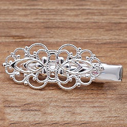 Серебро Заколки для волос из цветочного сплава из кожи аллигатора, серебряные, 33x15 мм