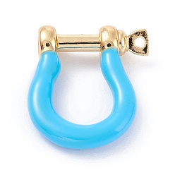 Blue Brass Enamel D-Ring Anchor Shackle Clasps, Real 18K Gold Plated, for Bracelets Making, Blue, 18x15~17x4.5~5mm, Hole: 8mm