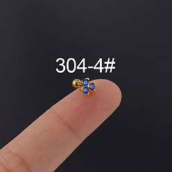 Темно-Голубой Латунные кубические цирконии темно-синие серьги-клеверы в форме хряща, 316l штифты из нержавеющей стали, золотые, 4.8 мм, штифты : 6x0.8 мм