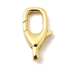 Настоящее золото 18K Карабин-лобстеры, латунные, долговечный, без свинца и без кадмия, стойки покрытие, овальные, реальный 18 k позолоченный, 15x8x3.5 мм, отверстие : 2x2.5 мм
