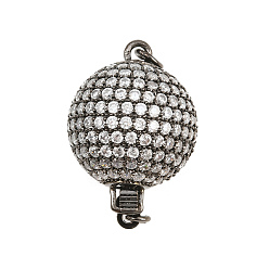 Gunmetal Brass Micro Pave Clear Cubic Zirconia Box Clasps, Round, Lead Free & Cadmium Free, Rack Plating, Long-Lasting Plated, Gunmetal, 23x16mm, Hole: 2mm