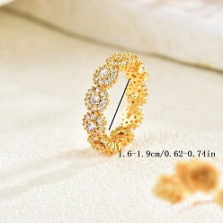 Golden Brass Micro Pave Cubic Zirconia Finger Rings for Women, Sunflower, Golden, US Size 8(18.1mm)