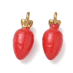 Real 18K Gold Plated 304 Stainless Steel Enamel Pendants, Carrot Charms, Ion Plating(IP), Real 18K Gold Plated, 18x7mm, Hole: 2mm