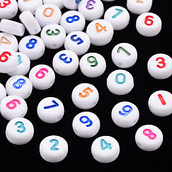 Mixed Color Opaque Acrylic Beads, Flat Round with Random Mixed Number, Mixed Color, 7x3.5mm, Hole: 1.2mm, about 3650pcs/500g
