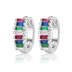 Разноцветный Серьги-кольца с кубическим цирконием, женские серьги из стерлингового серебра 925 с родиевым покрытием, с печатью s925, платина, красочный, 10x3 мм
