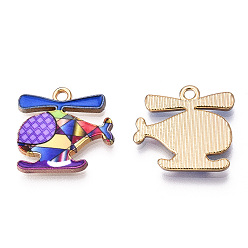 Dark Violet Printed Alloy Pendants, Cadmium Free & Nickel Free & Lead Free, Light Gold, Helicopter Charm, Dark Violet, 17.5x18.5x2mm, Hole: 1.8mm