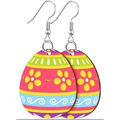 Светло-Вишневый Акриловые серьги-подвески с пасхальным принтом, яйцо с узором, платина, светло-вишневый, 50 мм