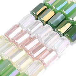 Mixed Color Electroplate Mixed Styles Glass Beads Strands, Column, Faceted, Mixed Color, 9~9.5x5~6mm, Hole: 1~1.2mm, about 40~44pcs/strand, 14.57~15.94 inch(37~40.5cm)