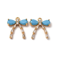 Темно-Голубой Латунные микро проложить кубического циркония подвески, без кадмия, без никеля и без свинца, бантом, глубокое синее небо, 15.5x14x3.5 мм, отверстие : 1.4 мм