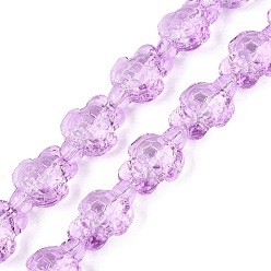 Violet Transparent Glass Beads Strands, Turtle, Dyed & Hearted, Violet, 17.5~18.5x13.5~14x8~8.5mm, Hole: 1~1.2mm, about 40~45pcs/strand, 26.77~30.12 inch(68~76.5cm)
