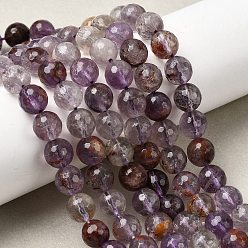Лодолит Кварц Натуральные фиолетовые фантомные кварцы, фиолетовые лодолитовые кварцевые круглые бусины, нити, граненый (128 граней), 8 мм, отверстие : 1.2 мм, около 46 шт / нитка, 15.16'' (38.5 см)